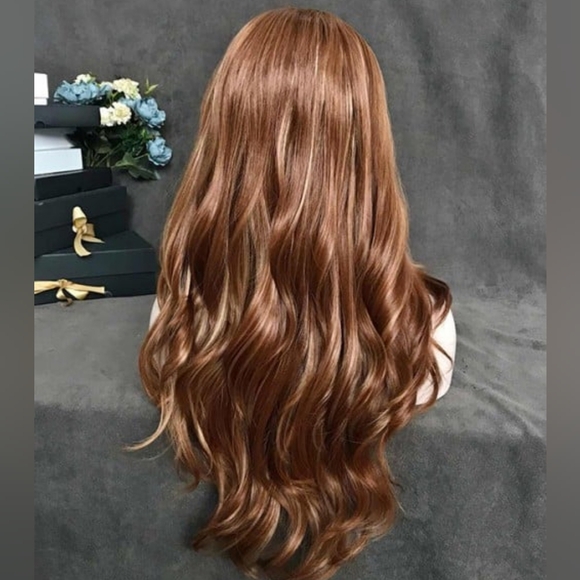 Uniwigs Ginger Spice Reddish Brown Highlighted Long Wavy Layered Lace Front Wig - Picture 3 of 11